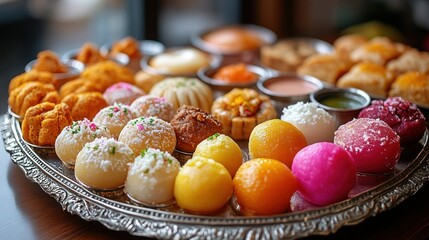 Colorful Indian sweets platter
