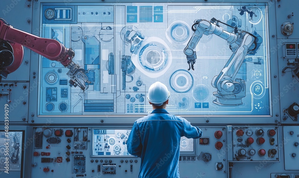 Poster operator monitors automated machinery using interactive digital control