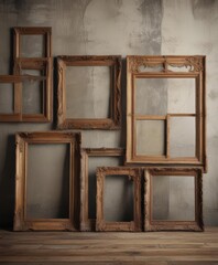 Rustic wood frames, vintage photos, displayed on a textured background ,  polaroid,  antique,  art