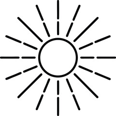 sun icon with rays in clean black line art.