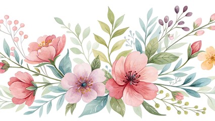 Obraz premium Elegant watercolor floral arrangement with pastel blooms and delicate foliage background