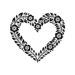 Floral Heart Shape Silhouette with Flowers and Leaves Vector Design