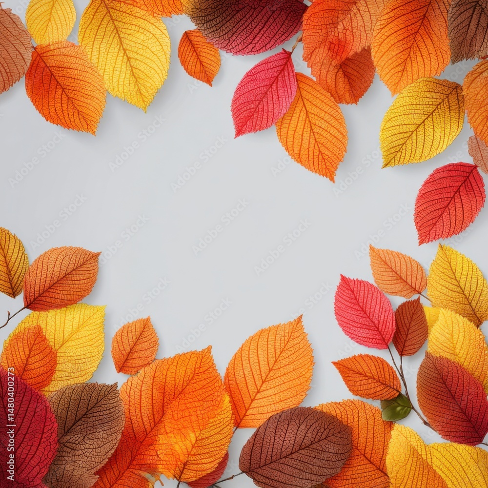 Aufkleber autumn leaves frame with vibrant colors and textures creating a warm inviting seasonal backdrop for 