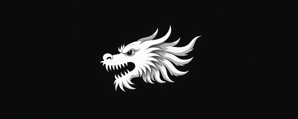Ancient White Dragon Head, Black Background
