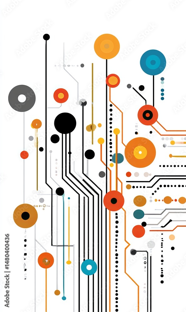 Poster abstract representation of technology with colorful circuit design elements