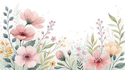 Obraz premium Watercolor Floral Illustration with Pink and Yellow Flowers, Gentle and Calming