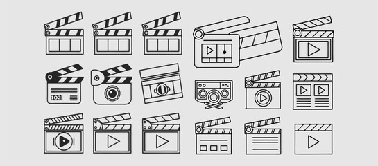 video. Linear icon collection. Editable stroke. Vector illustration।. Studio Light Line Icon Design. single outline icons video loader related to cinema or film and movie.