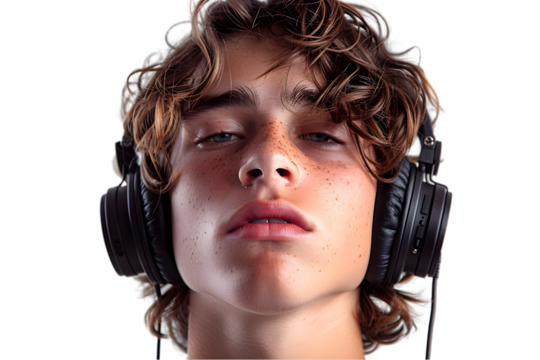Young man headphones music portrait.