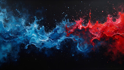 Vibrant abstract background with vivid blue, red, and yellow colors blending in a dynamic, energetic pattern on a dark backdrop.