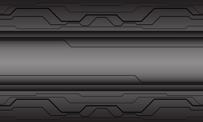 Abstract black circuit cyber geometric on grey metallic design modern futuristic technology background vector