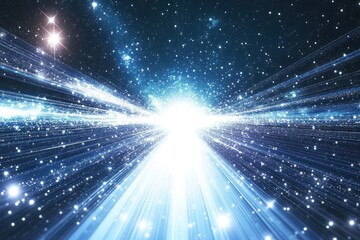 Naklejka premium A breathtaking deep-space scene featuring countless shining stars scattered across a vast night sky, with a luminous galaxy stretching across the horizon