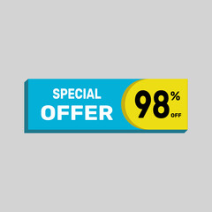 Special offer 98% sale banner. icon Vector illustration discount off on white background