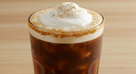 Refreshing Iced Coffee Drink With Creamy Topping For Cafe Menu