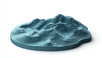 Abstract Mountain Relief Topographic Map With Stylized Contours And Wavy Background. Focuses On Cartography, Topology, And Terrain Path Visualization.
