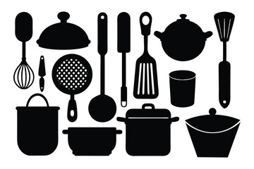 set of kitchen elements icon black silhouette