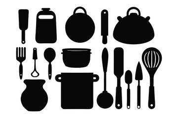 set of kitchen elements icon black silhouette