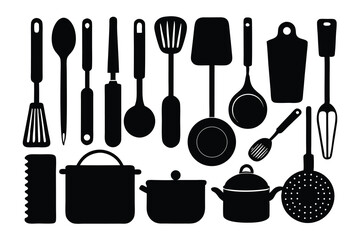 set of kitchen elements icon black silhouette