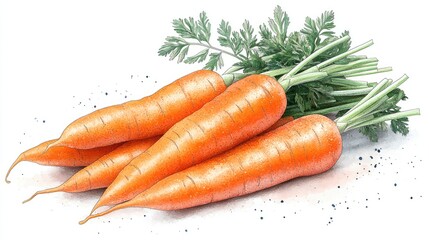 Fresh Carrots with Green Tops, Studio Shot, Simple Background