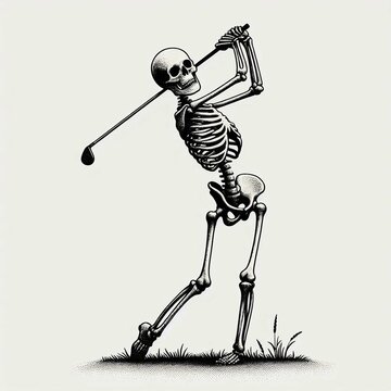 Skeletal Golfer A Humorous Illustration of Undead Sportsmanship