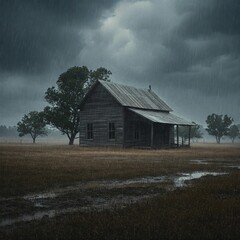 Fototapeta premium A farmhouse after heavy rain 