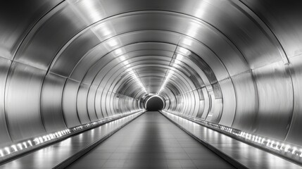 Futuristic Metal Tunnel: Illuminated Pathway to the Light