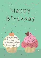 Happy birthday with gold confetti and cupcakes 7