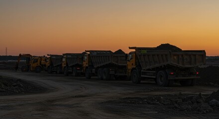 Obraz premium Construction Trucks at Sunset, Photo