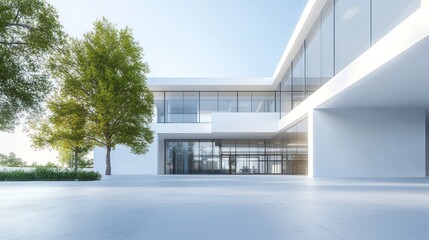 Modern Minimalist Architecture with Tranquil Treescape and Open Space