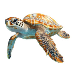 Stunning Hawksbill Sea Turtle Ocean Wildlife detailed shell pattern on transparent background