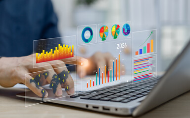 Business concept is analyzing business marketing, business profit, growth and investment, sales and...