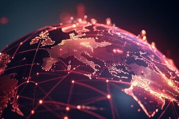 A digital globe with interconnected data streams and technological patterns illustrating global connectivity and innovation