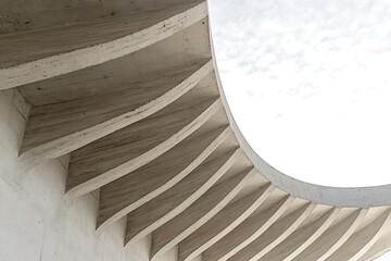 Fototapeta premium Concrete Structure with Ribs and White Sky, Architectural Detail, Arched Building