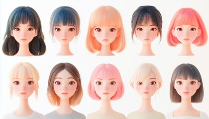 Assortment Of Female Hairstyles For Beauty Salon - Short Hair, Long Hair, Symbolizing Beauty And Feminine Avatar Sign.