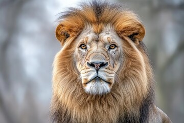 Fototapeta premium A majestic male lion standing tall with a golden mane flowing