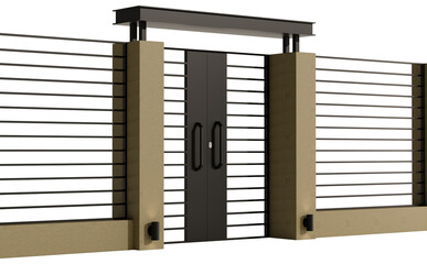 A gate with two doors and a metal bar