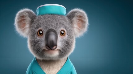 Fancy koala nurse in cap animal theme high-resolution image playful environment adorable perspective