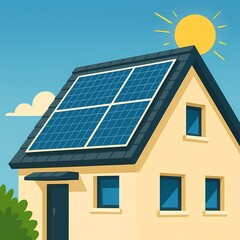 Fototapeta premium Blue solar panels on a house roof capture sun energy for clean photovoltaic electricity, an alternative environmental technology