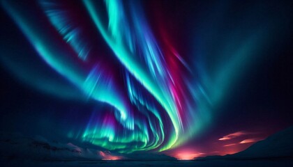 Aurora Borealis Dance: A mesmerizing display of the aurora borealis, vibrant curtains of teal, purple, and pink light dancing across a dark night sky.