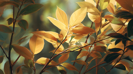warm tones and green leaves