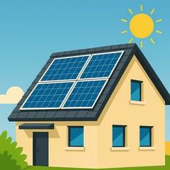 Fototapeta premium Blue solar panels on a house roof capture sun energy for clean photovoltaic electricity, an alternative environmental technology
