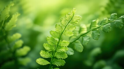 Close-Up of a Delicate Fern Frond Unfurling Bright Green Leaves