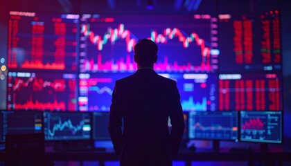 Financial Crisis Depicted With Dramatic Falling Market Graphs
