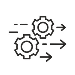 transmission gear wheel icon, process management, optimization operation process, thin line vector illustration