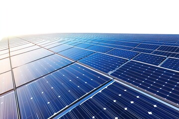 Obraz premium A solar farm with multiple rows of solar panels stretching across the landscape, providing clean energy.