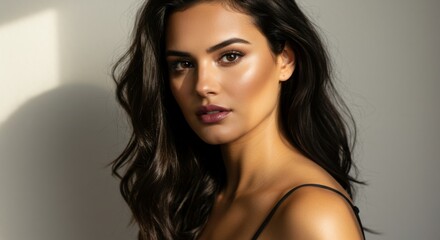 Naklejka premium Portrait of a woman with long hair in natural light for beauty and fashion concepts