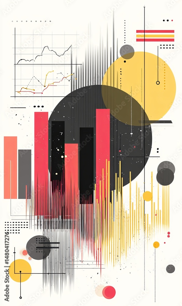 Poster abstract data visualization with geometric shapes and warm colors