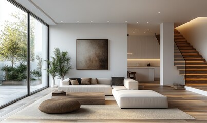 Fototapeta premium Modern minimalist living room interior design.