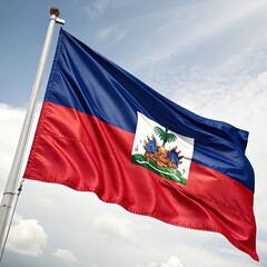 Fototapeta premium Haiti flag waving in wind on silk fabric, national pride symbol
