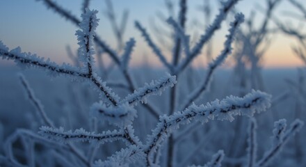 Frost-Covered Branches at Dawn, Photo
