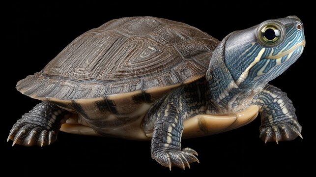 Unique map turtle in the ocean realistic close-up view of distinctive shell markings